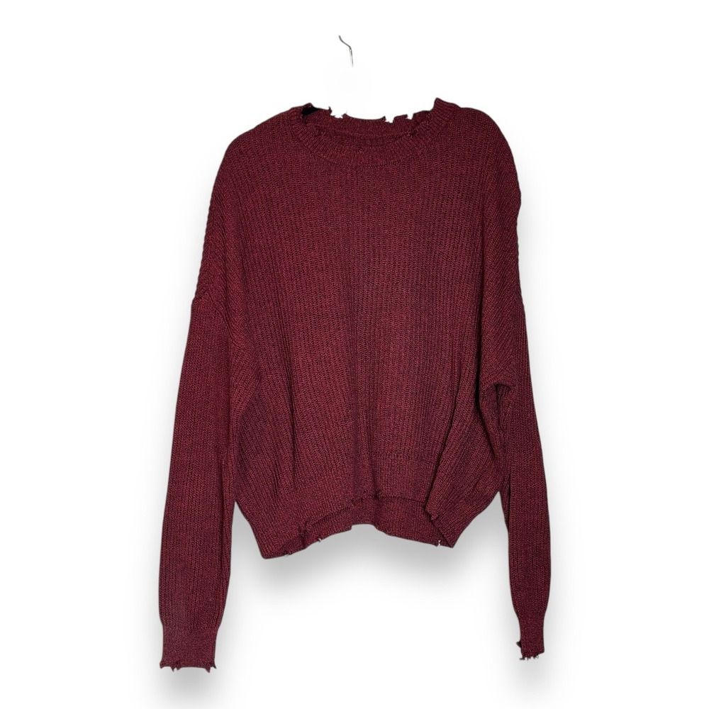Pistola Eva Distressed Cotton Crew Neck Pullover Sweater Cherry Black XL